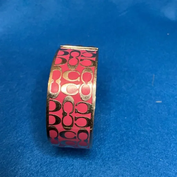 Coach Signature Logo Pink Gold Tone Metal Bangle Bracelet. - Picture 5 of 9